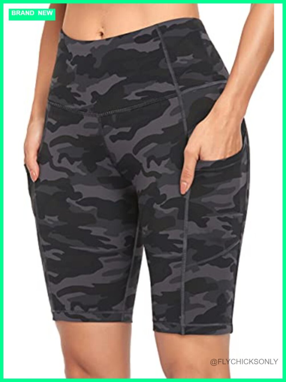 Oalka Women's Yoga Shorts High Rise Side Pockets 8" Inseam Athletic Workout Gym